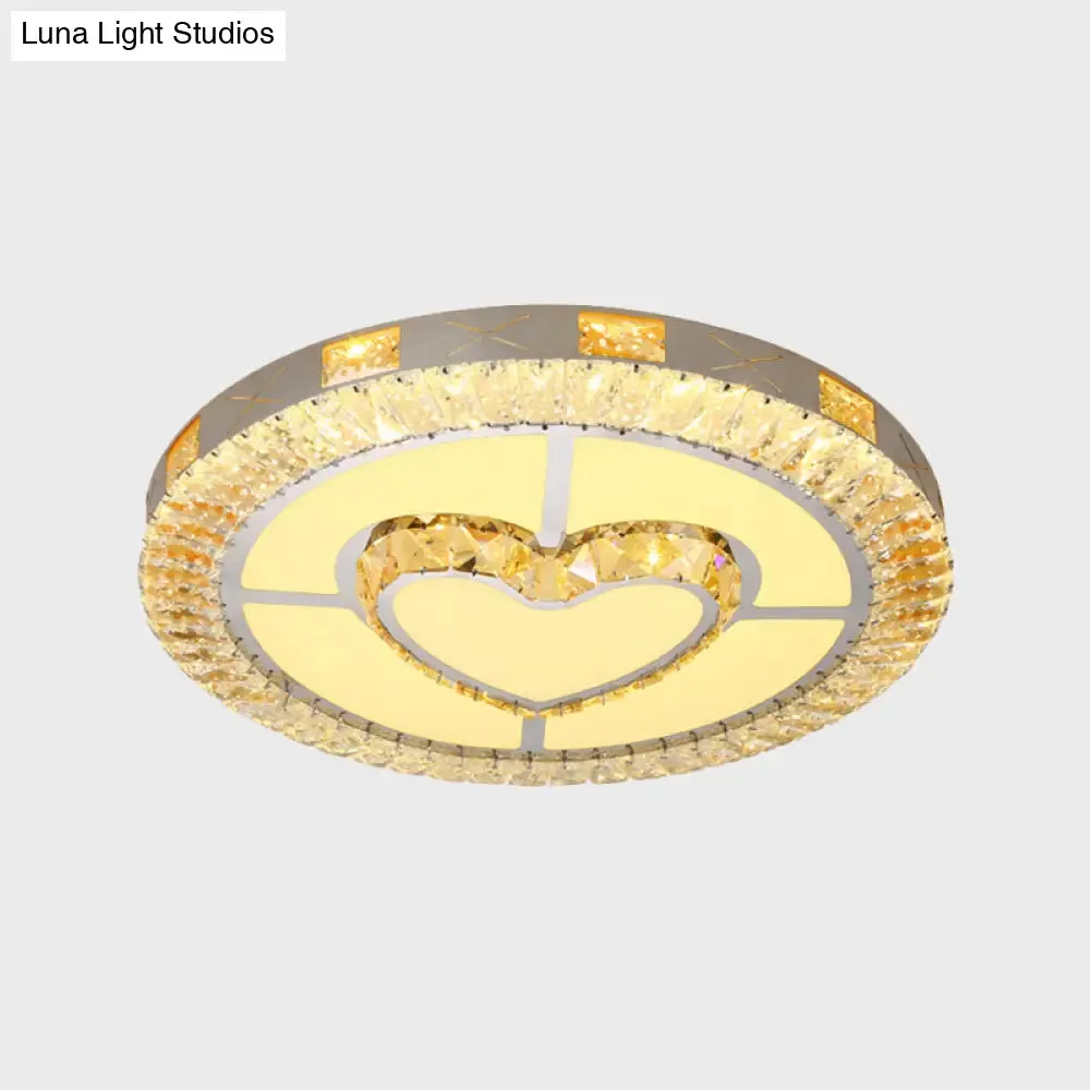 LED Crystal Ceiling Light Flush-Mount Fixture - Modern Chrome with Clear Inlaid Diamond/Flower/Star - Bedroom Lighting