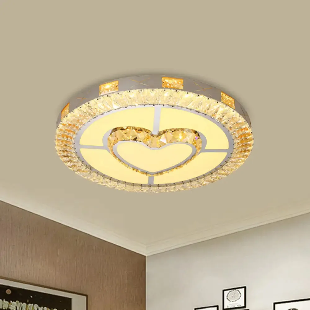 LED Crystal Ceiling Light Flush-Mount Fixture - Modern Chrome with Clear Inlaid Diamond/Flower/Star - Bedroom Lighting