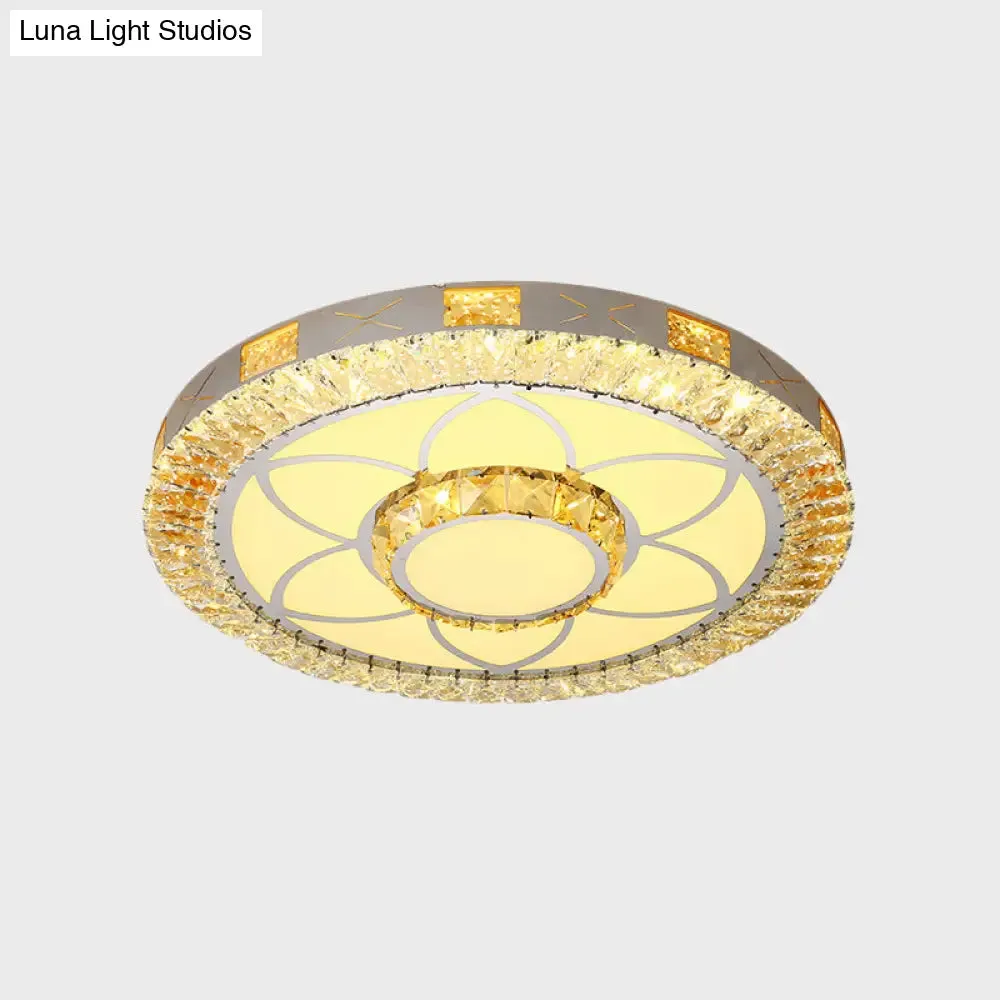 LED Crystal Ceiling Light Flush-Mount Fixture - Modern Chrome with Clear Inlaid Diamond/Flower/Star - Bedroom Lighting