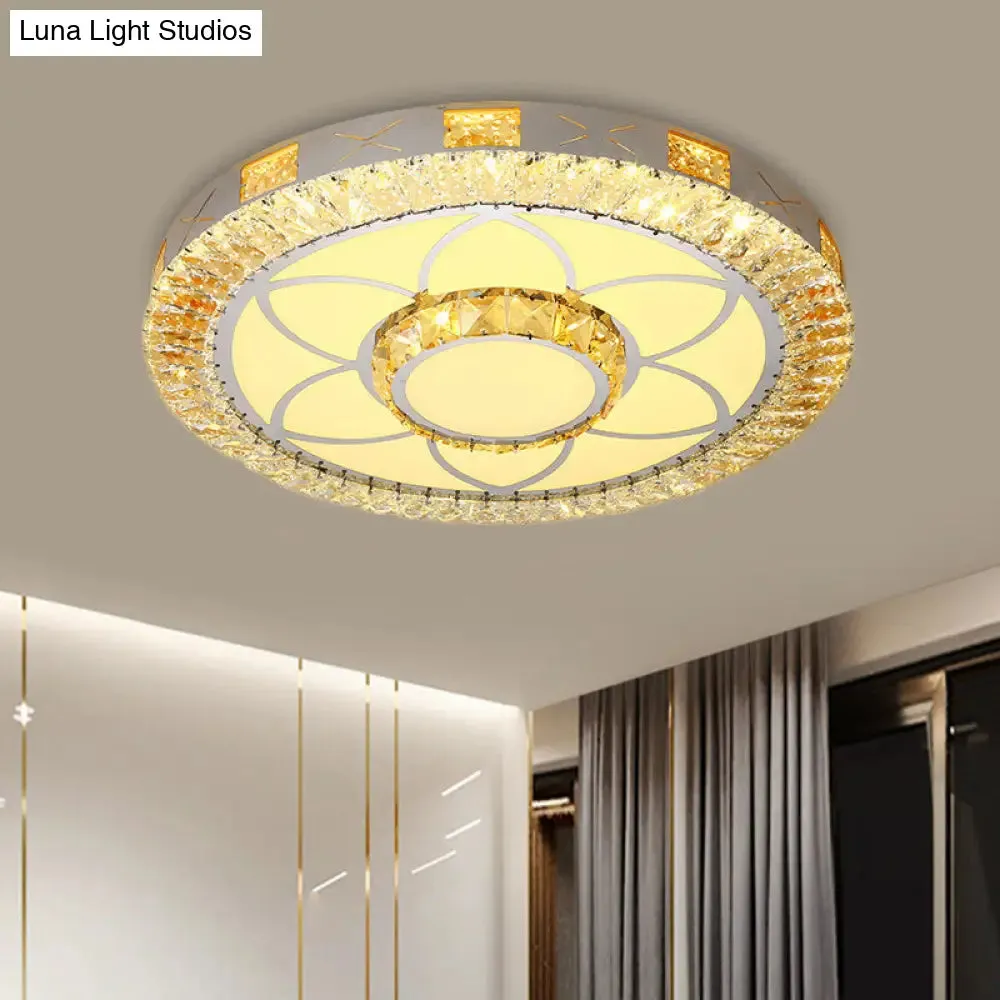LED Crystal Ceiling Light Flush-Mount Fixture - Modern Chrome with Clear Inlaid Diamond/Flower/Star - Bedroom Lighting