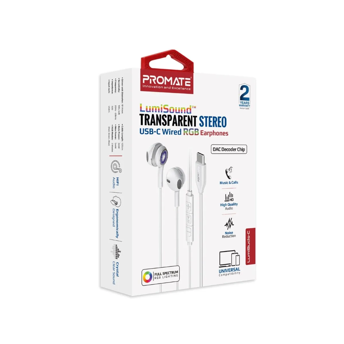 LumiSound™ Transparent Stereo USB-C Wired RGB Earphones
