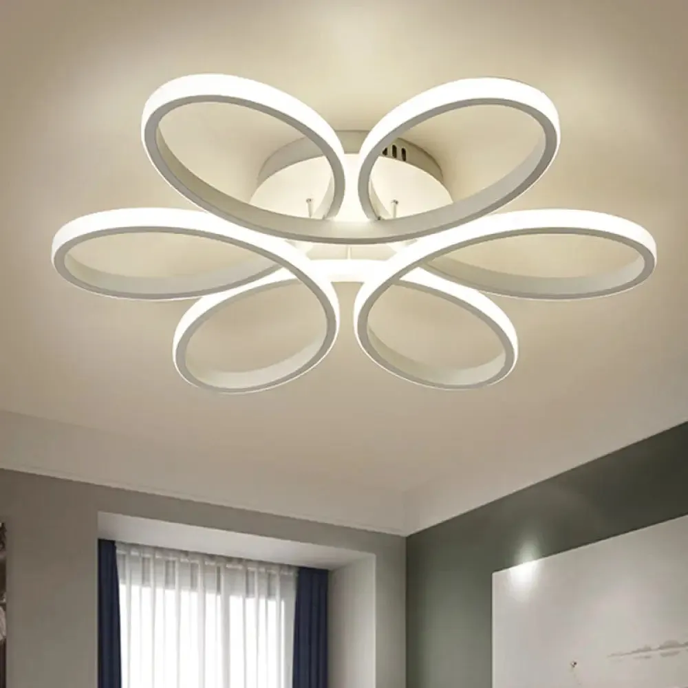 Modern Metal Blooming Flower Hotel Ceiling Light Fixture LED Semi Flush Mount - Warm/White Light, 23"/29" Wide