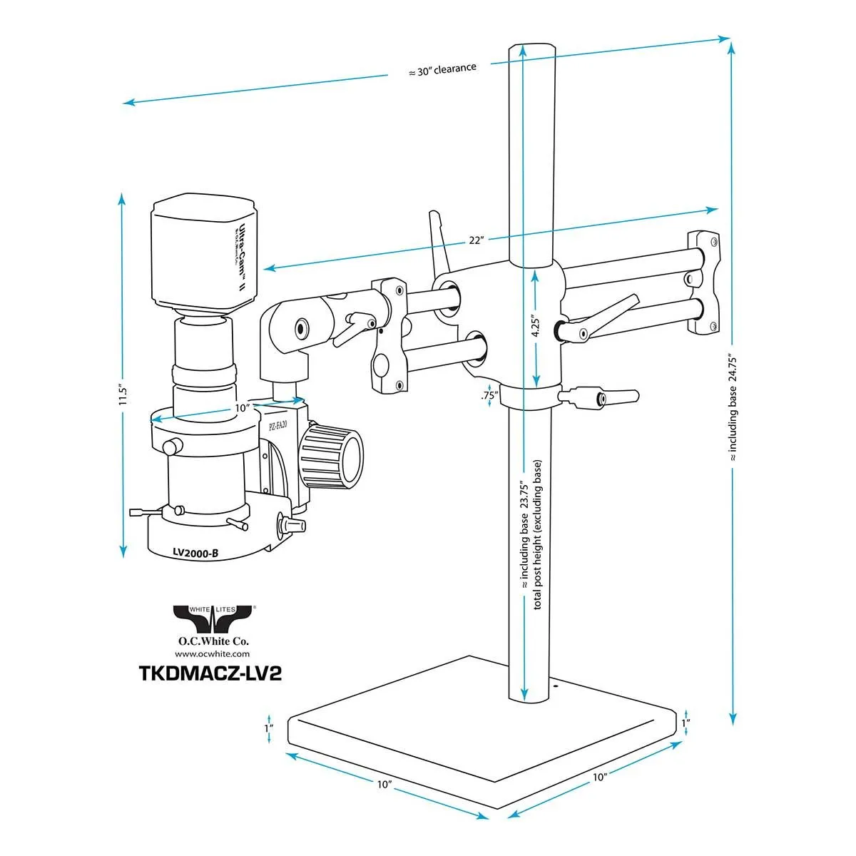 OC White TKMACZ-ULP-F MacroZoom HD Video Inspection System with Ultima&reg; EPS Articulating Arm, 22" LCD Monitor & High-Output Fluorescent Ring Light