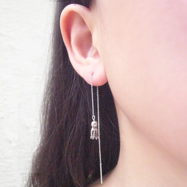 Octopus Dangling Earrings Silver