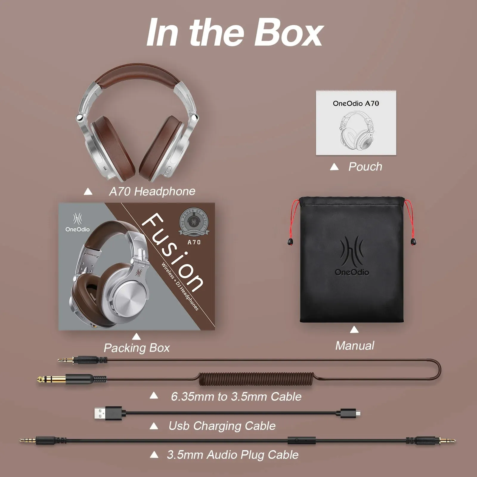 Oneodio Fusion A70 Bluetooth 5.2 Headphones - Hi-Res Audio Over Ear Wireless Headset for Studio Monitoring & DJ Use