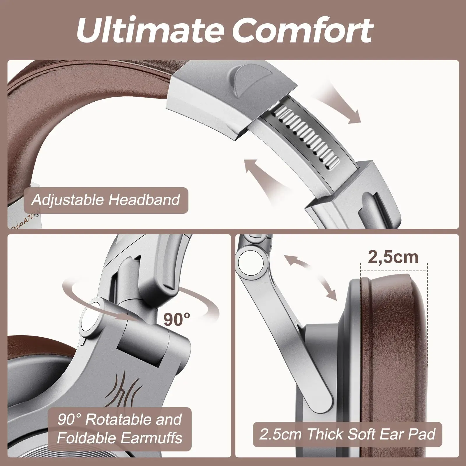 Oneodio Fusion A70 Bluetooth 5.2 Headphones - Hi-Res Audio Over Ear Wireless Headset for Studio Monitoring & DJ Use