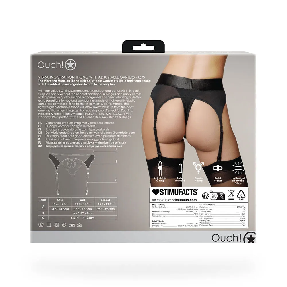 Ouch! Vibrating Strap-on Thong with Adjustable Garters Black XS/S
