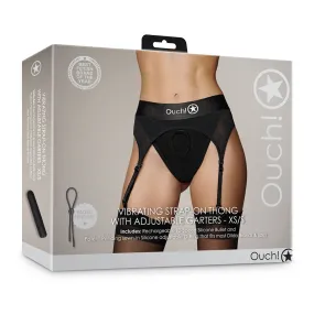 Ouch! Vibrating Strap-on Thong with Adjustable Garters Black XS/S