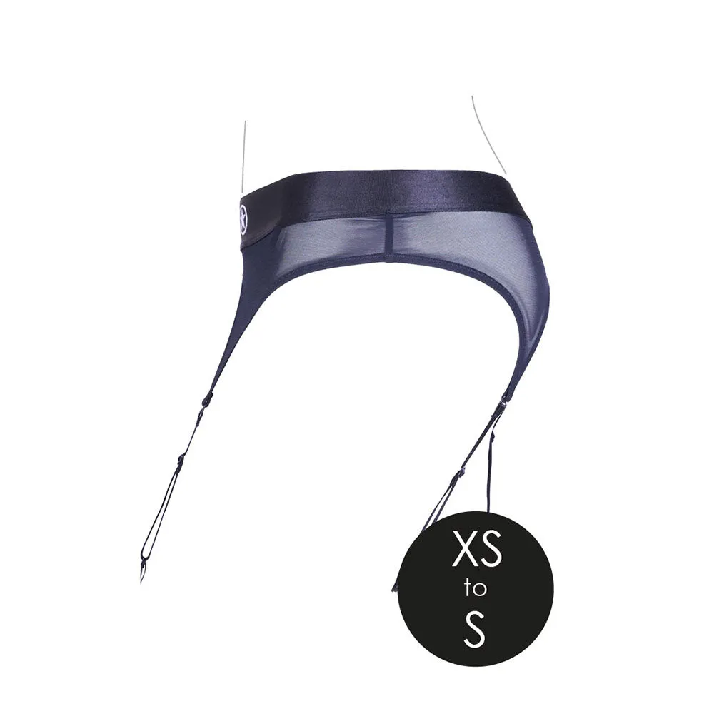 Ouch! Vibrating Strap-on Thong with Adjustable Garters Black XS/S