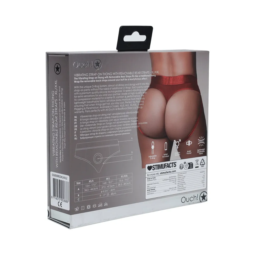 Ouch! Vibrating Strap-on Thong with Removable Butt Straps Red XL/XXL