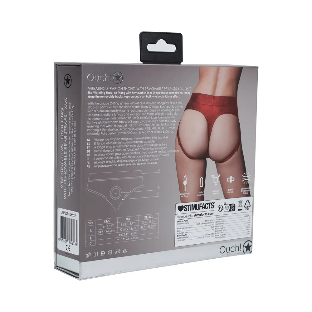 Ouch! Vibrating Strap-on Thong with Removable Butt Straps Red XS/S