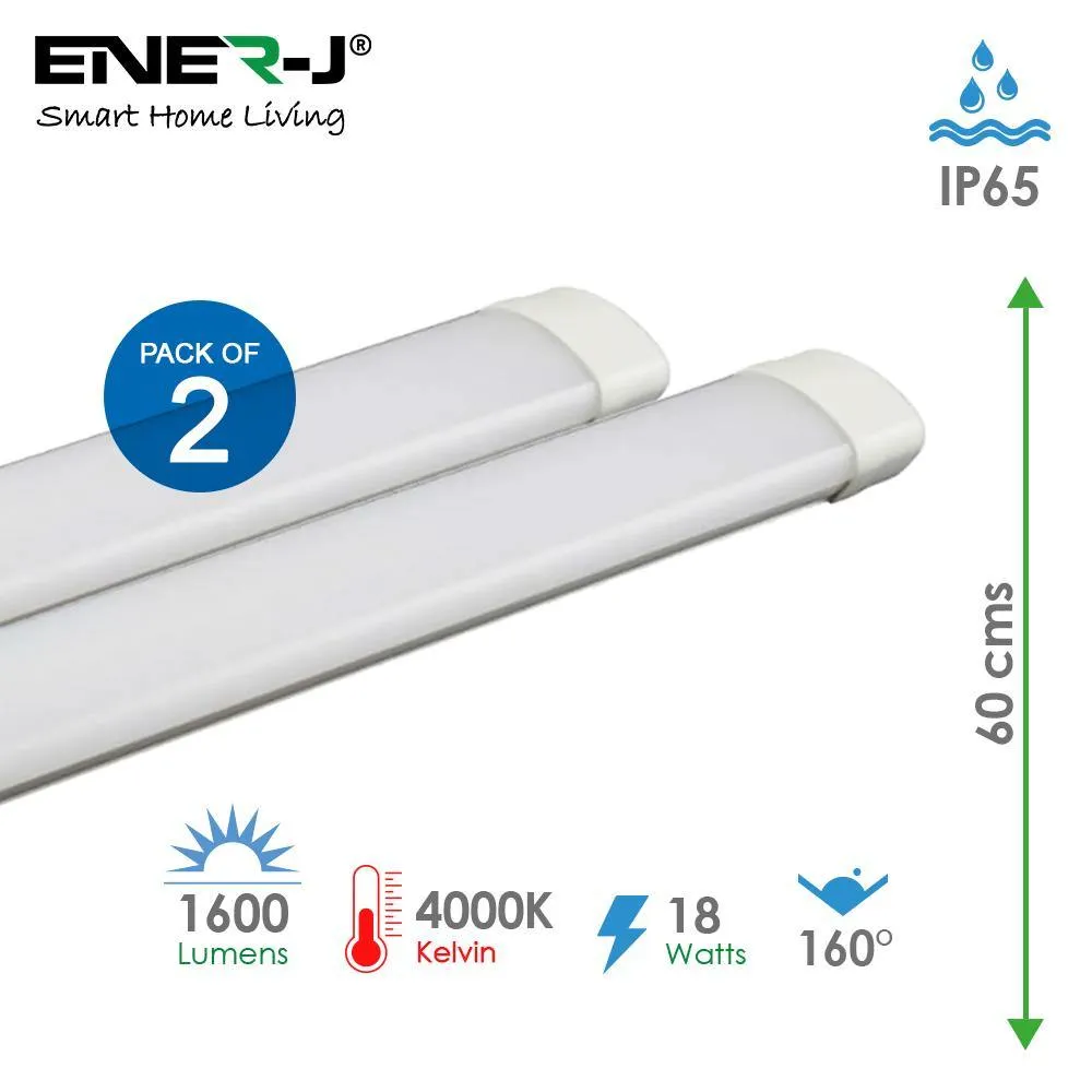 Pack of 2 18W LED Triproof Batten Tube Lights, 60cms, 4000K, IP65 Waterproof, No UV and IR Radiation, Super Bright Tube Light for Kitchen, Living Room, Bathroom, Office, etc.