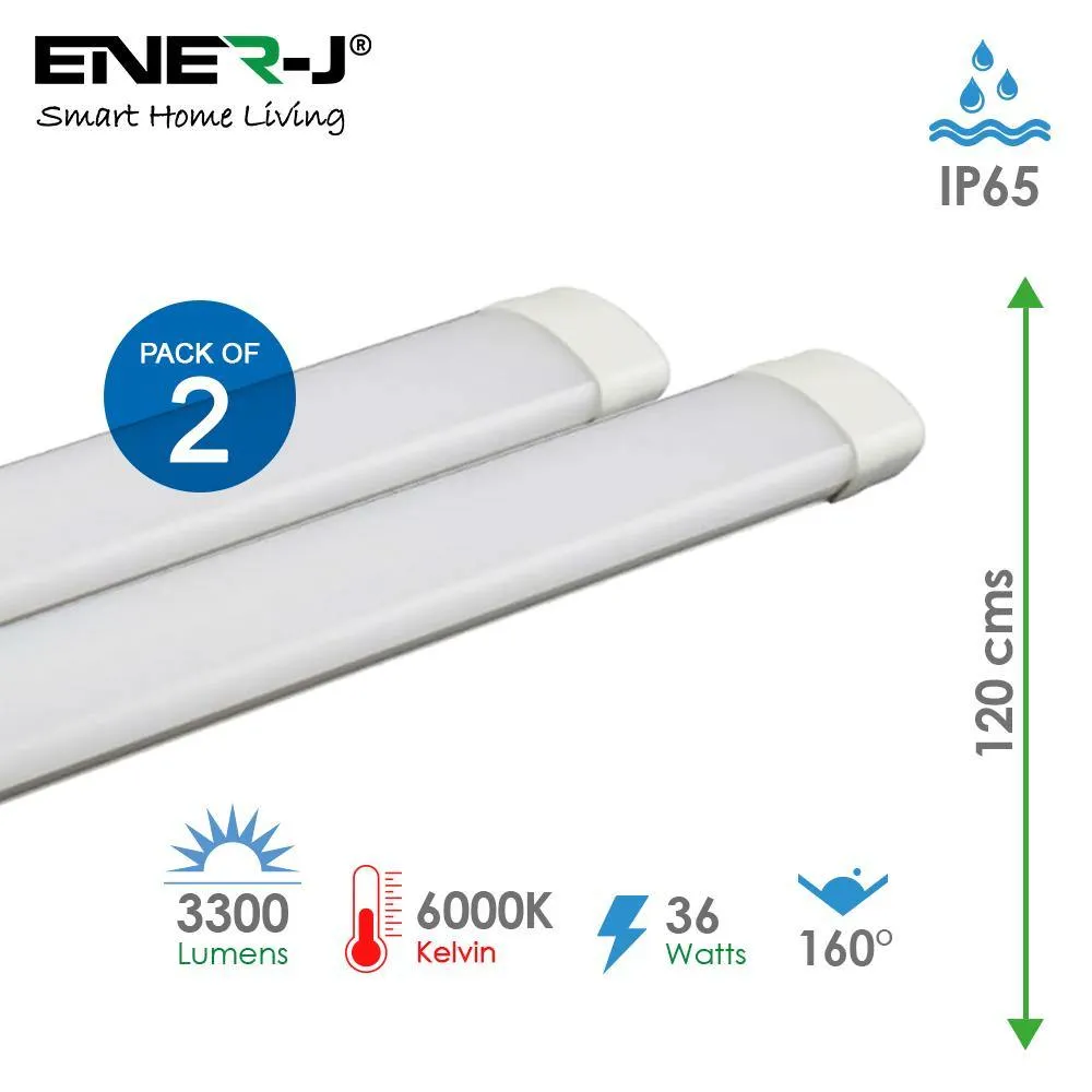 Pack of 2 36W LED Triproof Batten Tube Lights, 120cms, 6000K, IP65 Waterproof, No UV and IR Radiation, Super Bright Tube Light for Kitchen, Living Room, Bathroom, Office, etc.