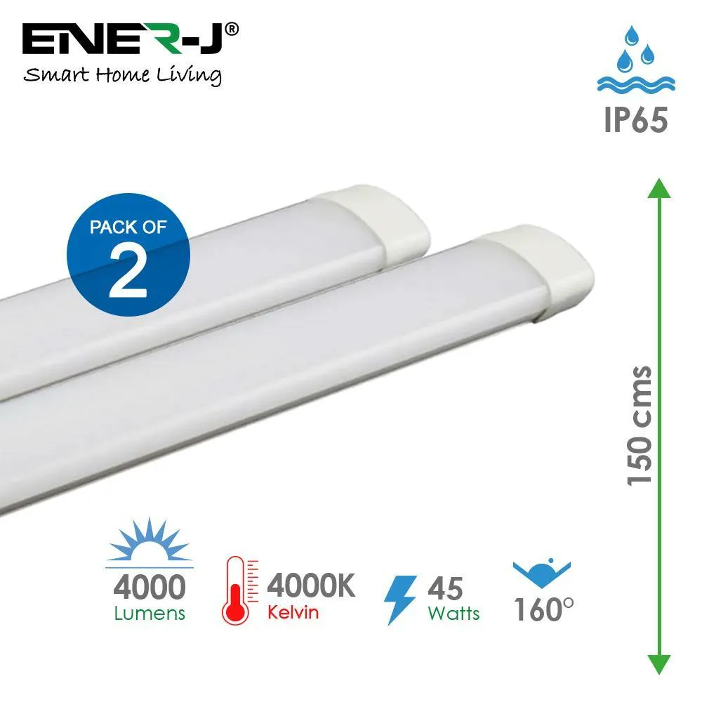 Pack of 2 45W LED Triproof Batten Tube Lights, 150cms, 4000K, IP65 Waterproof, No UV and IR Radiation, Super Bright Tube Light for Kitchen, Living Room, Bathroom, Office, etc.