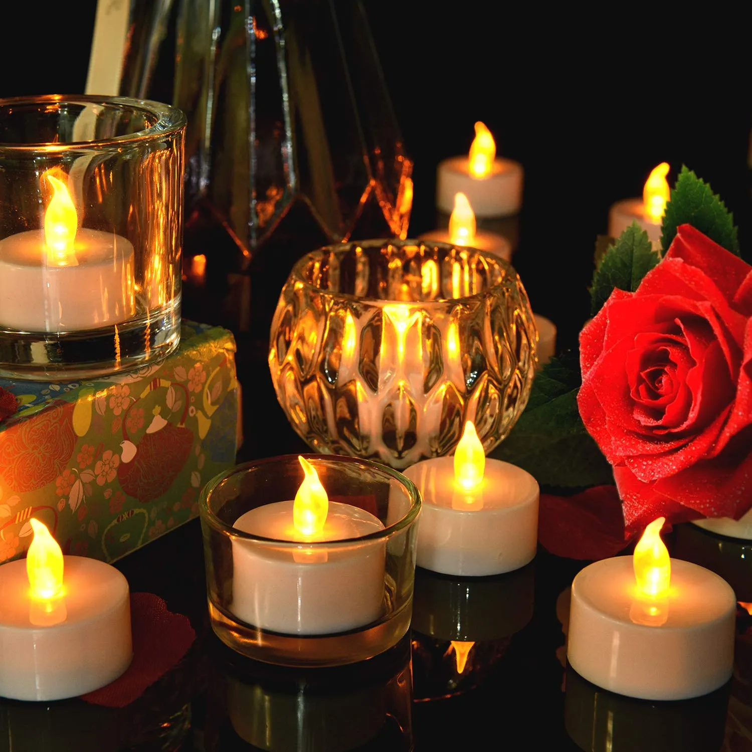 Pandaing Lasts 2X Longer Flameless Tealight Candles [40 Pack, Batteries Included], Realistic Tea Lights Candles, Flickering Bright Tealights, Battery Operated Unscented Candles
