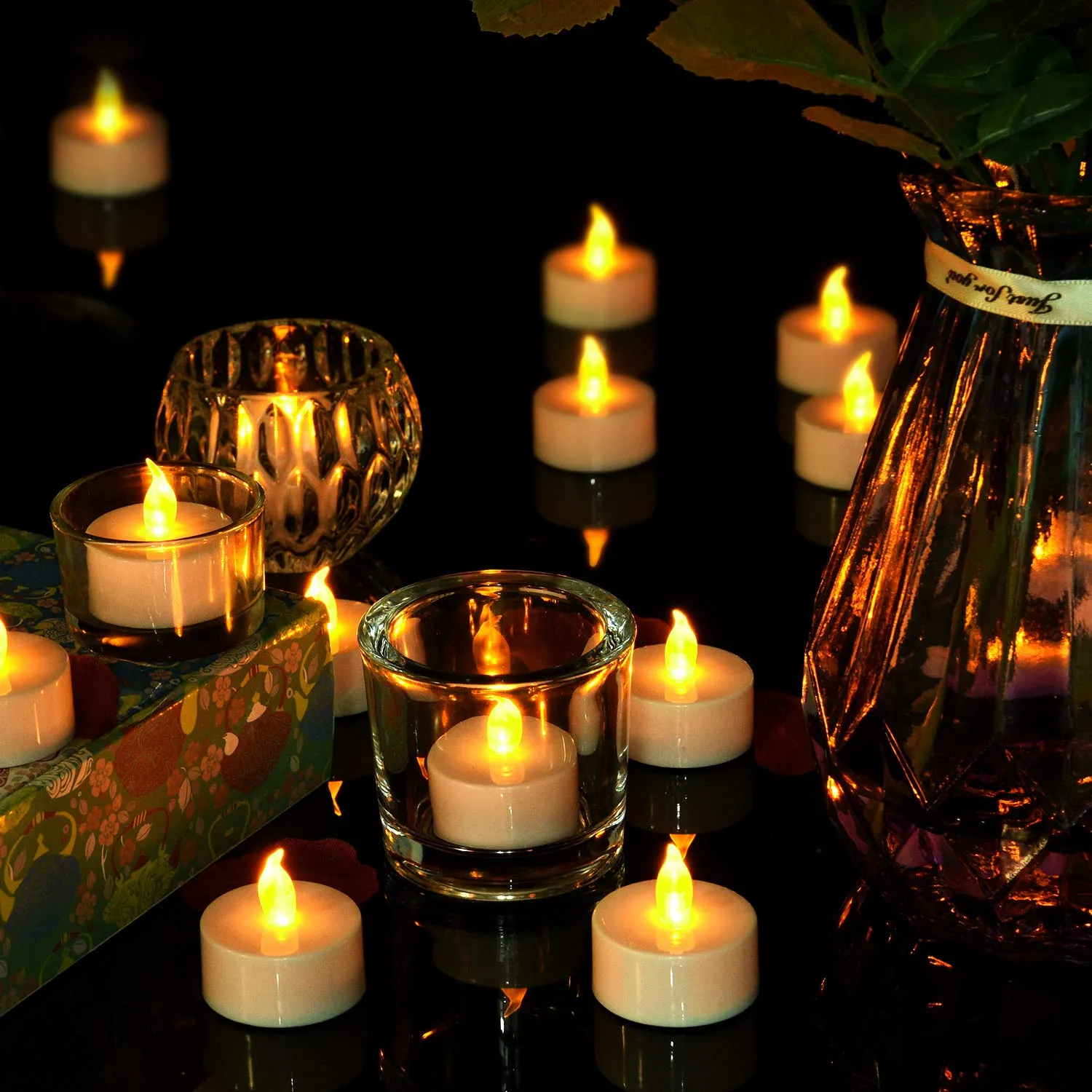 Pandaing Lasts 2X Longer Flameless Tealight Candles [40 Pack, Batteries Included], Realistic Tea Lights Candles, Flickering Bright Tealights, Battery Operated Unscented Candles