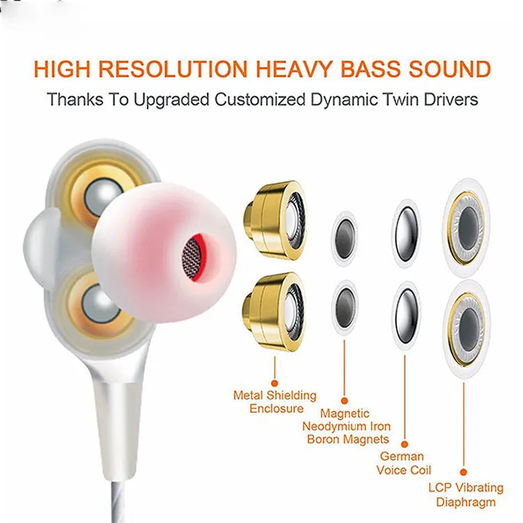PTron Boom 4D Earphone Deep Bass Stereo Sport Wired Headphone For All Smartphones (White/Silver)