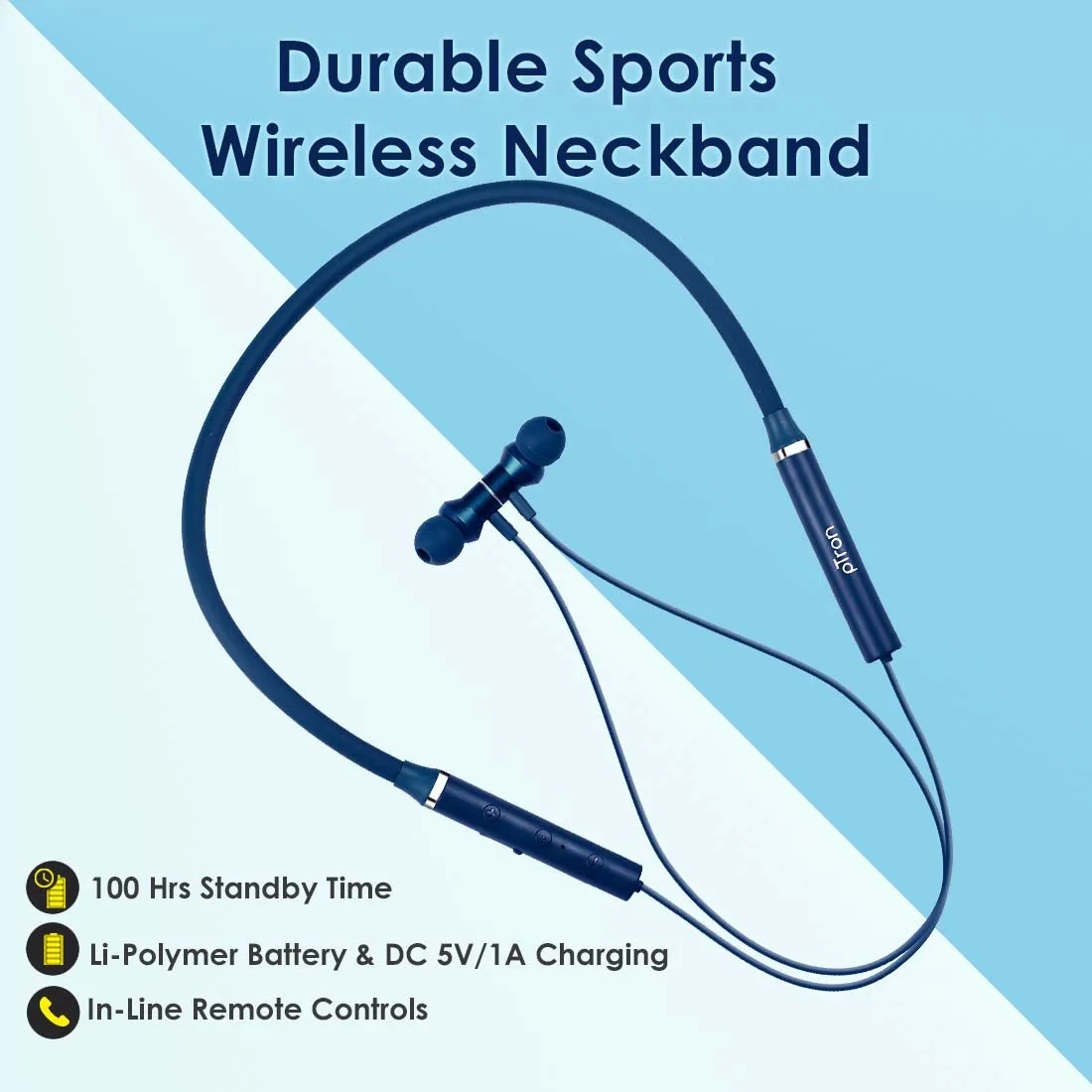 PTron Tangentbeat Wireless Bluetooth In-Ear Neckband Headphone With Mic (Dark Blue)