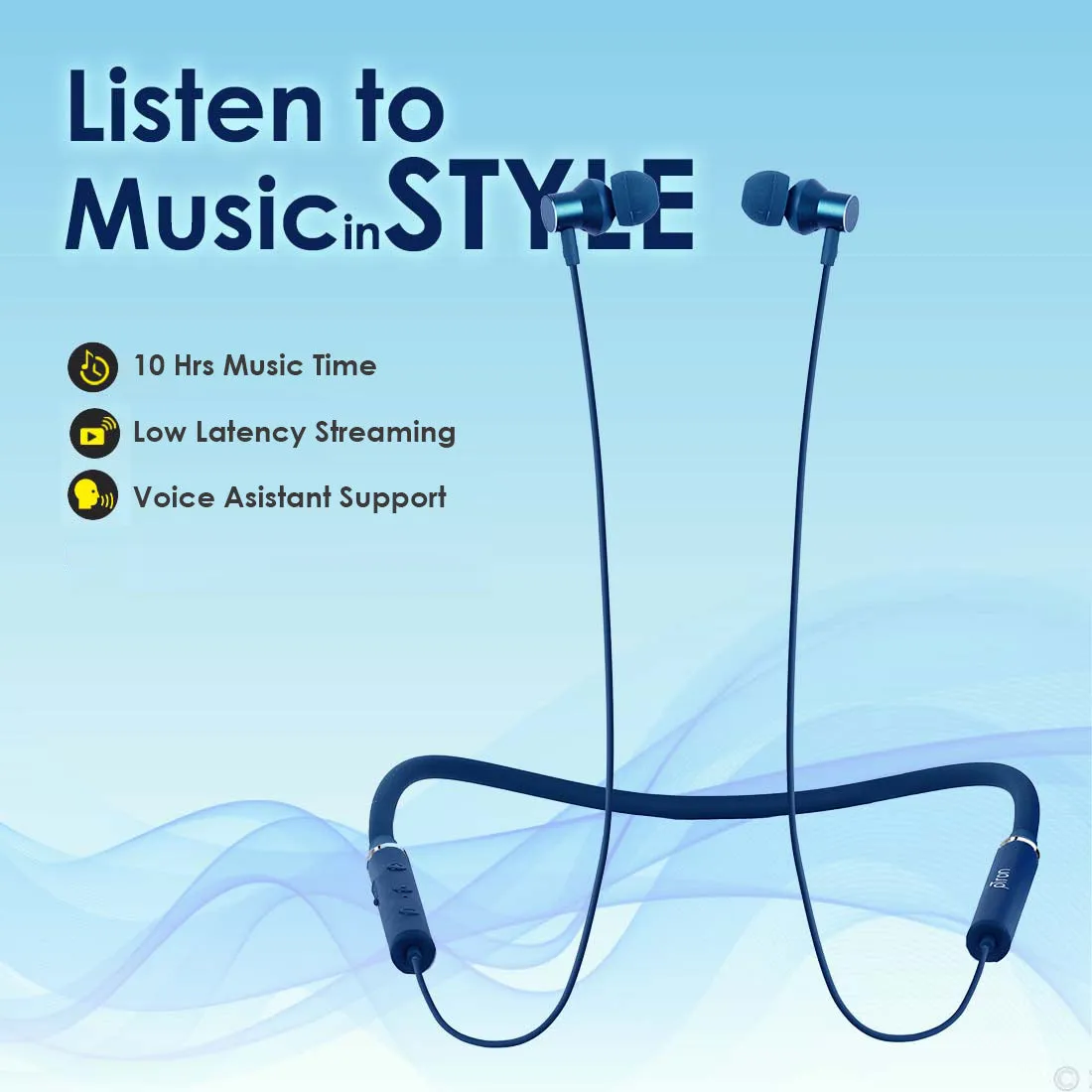 PTron Tangentbeat Wireless Bluetooth In-Ear Neckband Headphone With Mic (Dark Blue)