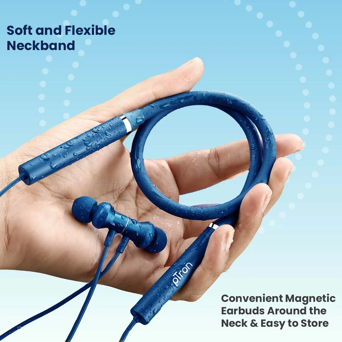 PTron Tangentbeat Wireless Bluetooth In-Ear Neckband Headphone With Mic (Dark Blue)