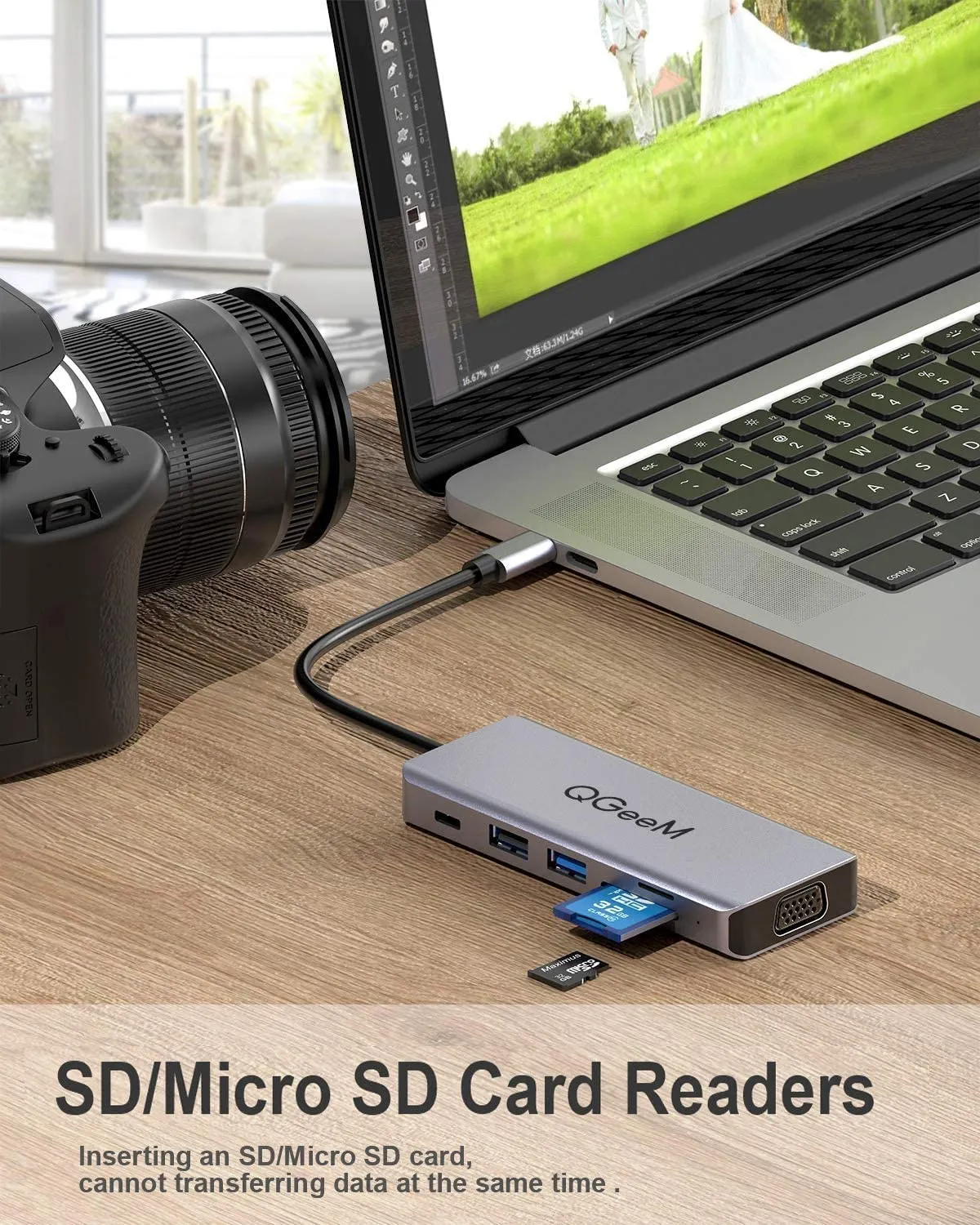 QGeeM 9-in-1 USB-C Hub With HDMI 4K@30HZ,PD 100W USB C Charging Port,USB-C HUB