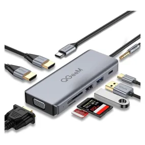 QGeeM 9-in-1 USB-C Hub With HDMI 4K@30HZ,PD 100W USB C Charging Port,USB-C HUB