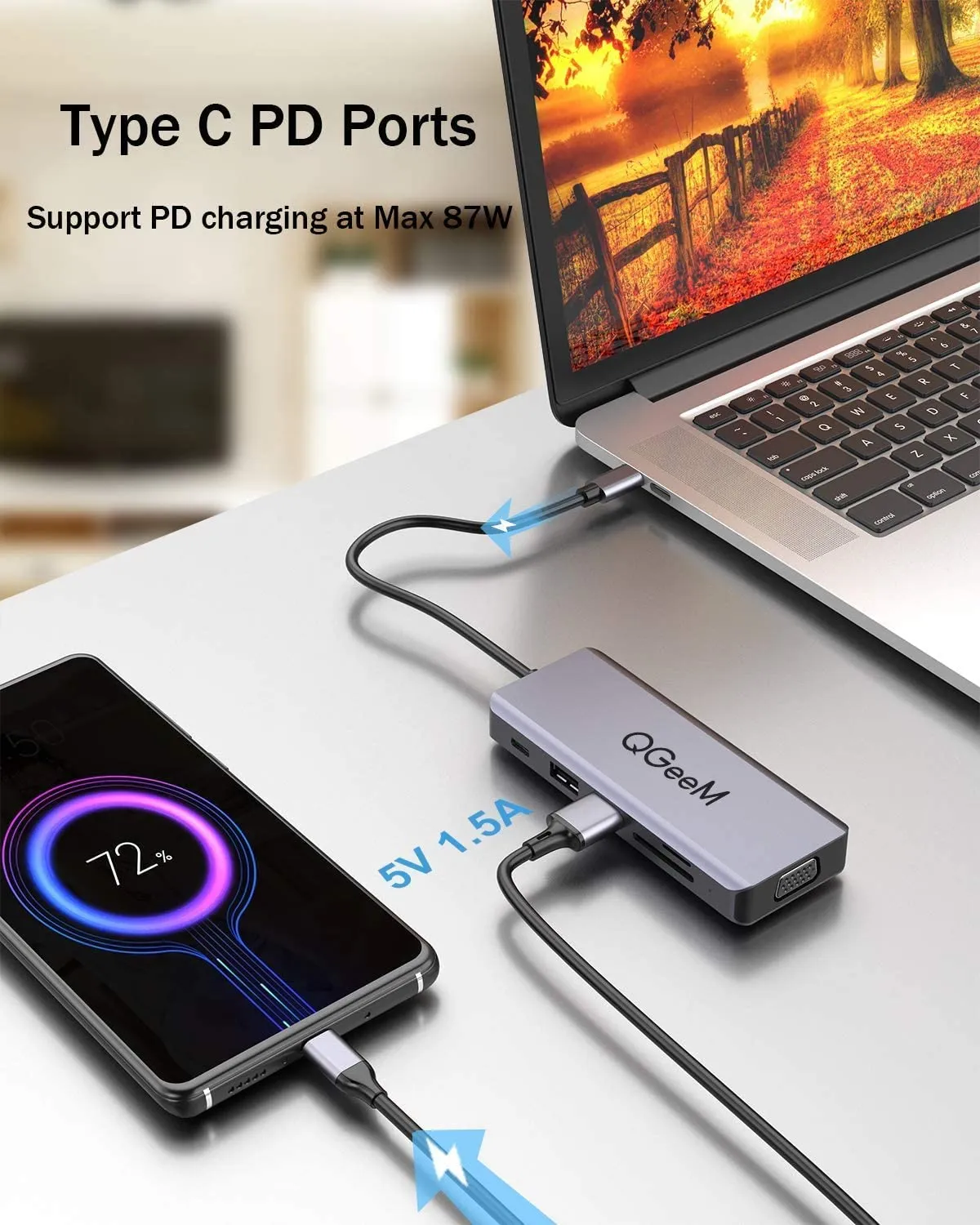 QGeeM 9-in-1 USB-C Hub With HDMI 4K@30HZ,PD 100W USB C Charging Port,USB-C HUB