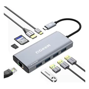 QGeeM USB C Hub Ethernet,9 in 1 Docking Stationwith 4K HDMI,1000Mbps LAN, 100W PD, USB 3.0/2.0, SD/TF Card Reader, USB C Dock Compatible with iPhone 15/Mac/Dell/HP/Surface