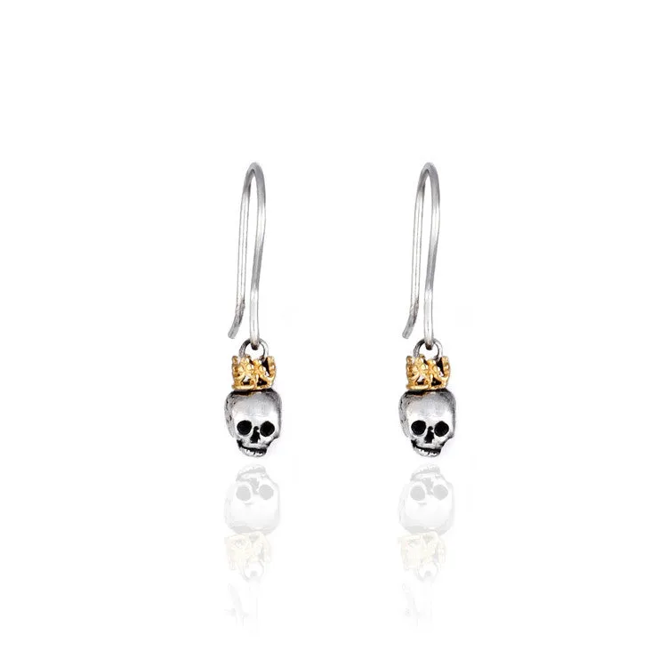 Queen Skull Earrings Gold Crown