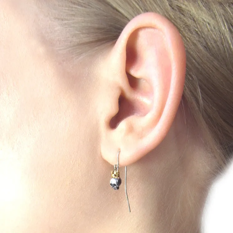 Queen Skull Earrings Gold Crown