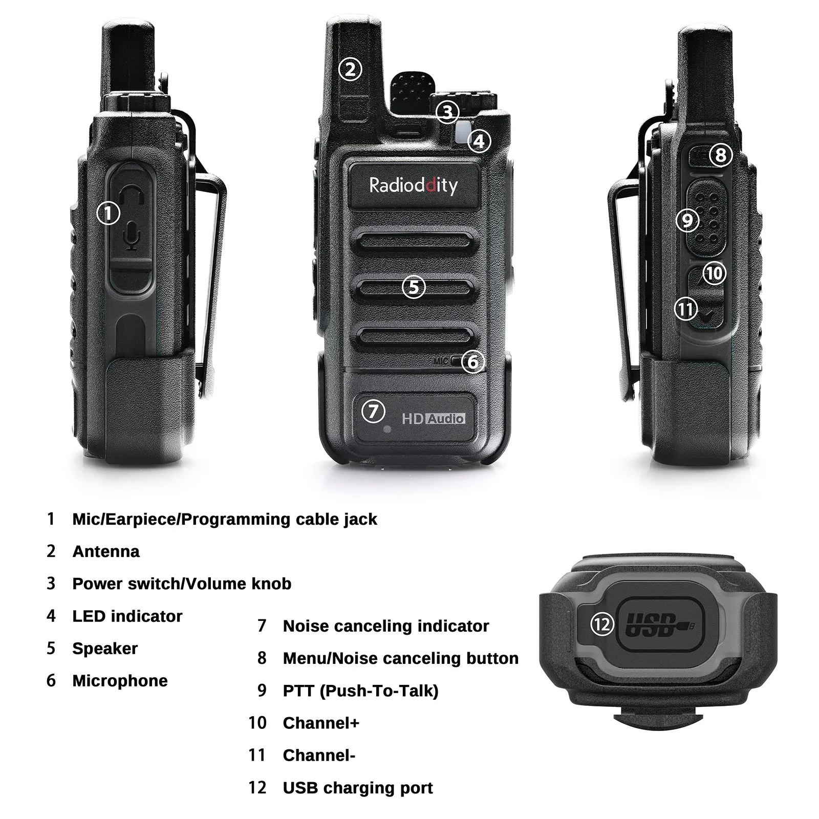 Radioddity GM-N1 GMRS Radio [1 Pair] | 3W | Noise Canceling | 3000mAh Battery | Repeater Capable