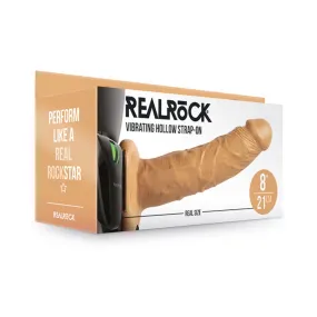 RealRock Realistic 8 in. Vibrating Hollow Strap-On Tan