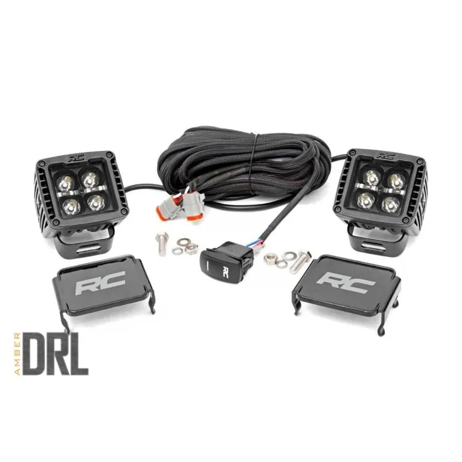 Rough Country 2 Inch Black Series LED Light Pods Spot Beam Square - Amber DRL | Universal