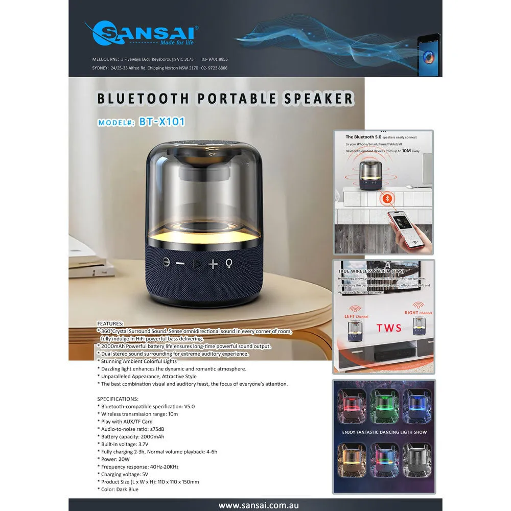 Sansai 14.5cm Wireless Bluetooth Speaker 20W RGB (Colorful)