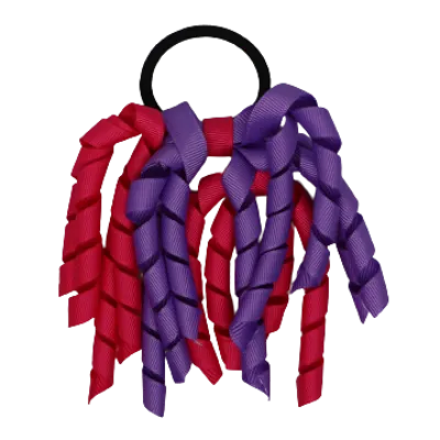 School Hair Accessories Short Curly Ponytail Streamer Hair Tie - Grape (28 colours options to pick from)