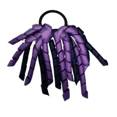 School Hair Accessories Short Curly Ponytail Streamer Hair Tie - Grape (28 colours options to pick from)