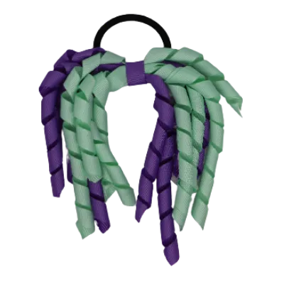 School Hair Accessories Short Curly Ponytail Streamer Hair Tie - Grape (28 colours options to pick from)