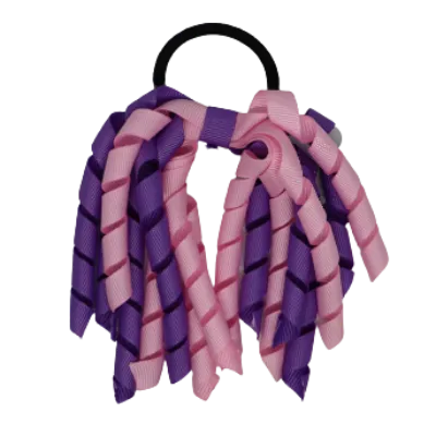 School Hair Accessories Short Curly Ponytail Streamer Hair Tie - Grape (28 colours options to pick from)