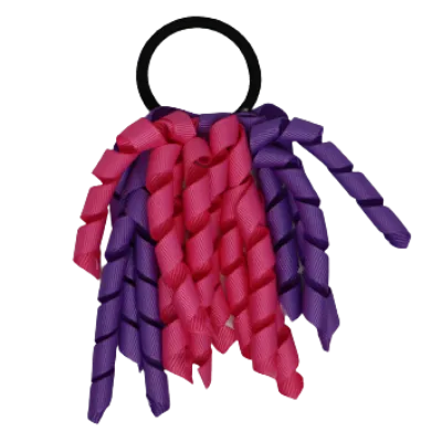 School Hair Accessories Short Curly Ponytail Streamer Hair Tie - Grape (28 colours options to pick from)