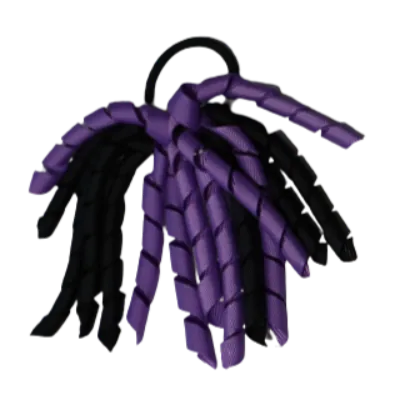 School Hair Accessories Short Curly Ponytail Streamer Hair Tie - Grape (28 colours options to pick from)