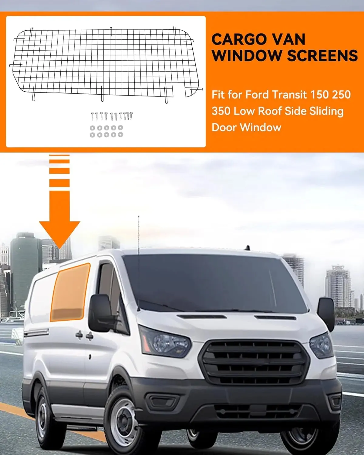 Side Security Window Screen for Ford Transit Low Roof