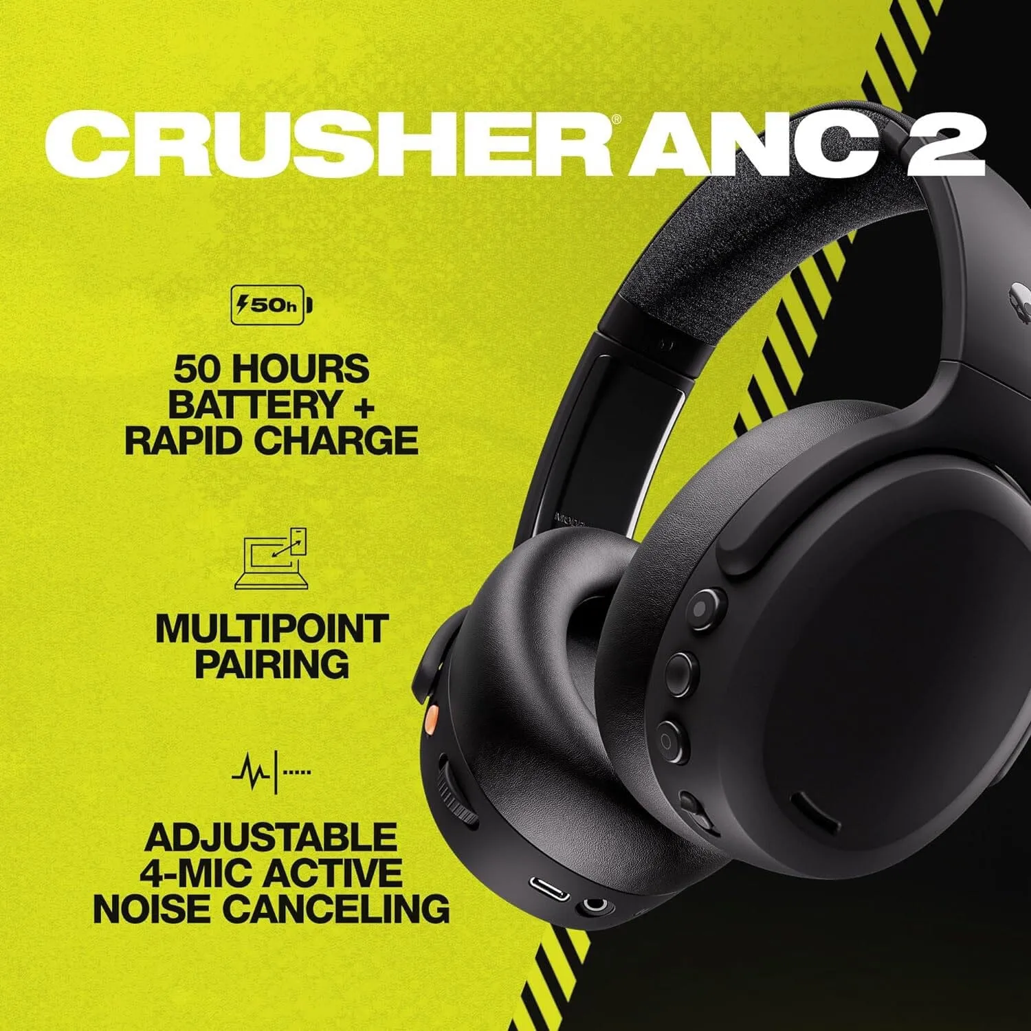 Skullcandy Crusher ANC 2 Over-Ear Noise Cancelling Wireless Headphones  (Refurbished)
