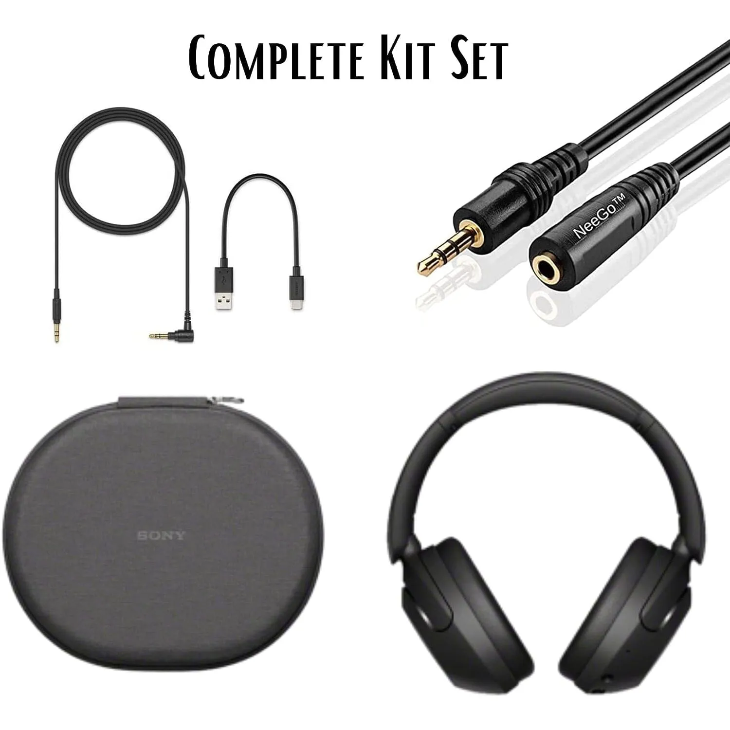 Sony Wireless Noise Cancelling Headphones WH-XB910N Bluetooth Headset   NeeGo 3.5mm Extension (Refurbished)