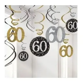 Sparkling Black 60th Swirl Decorations