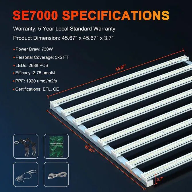 Spider Farmer SE7000 LED Grow Light (730w) - 2.8umol/J