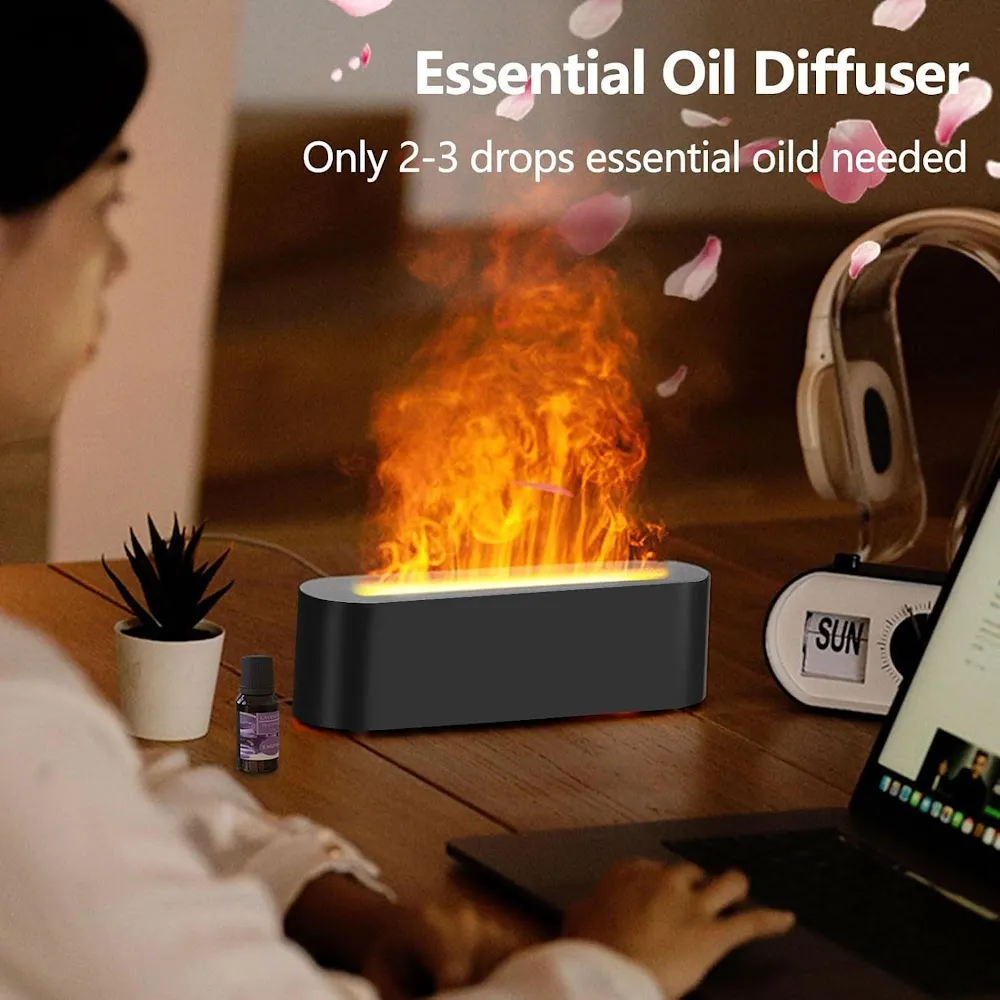 StitchesandTweed Fireplace Flame Diffuser Colourful Night Light - Black