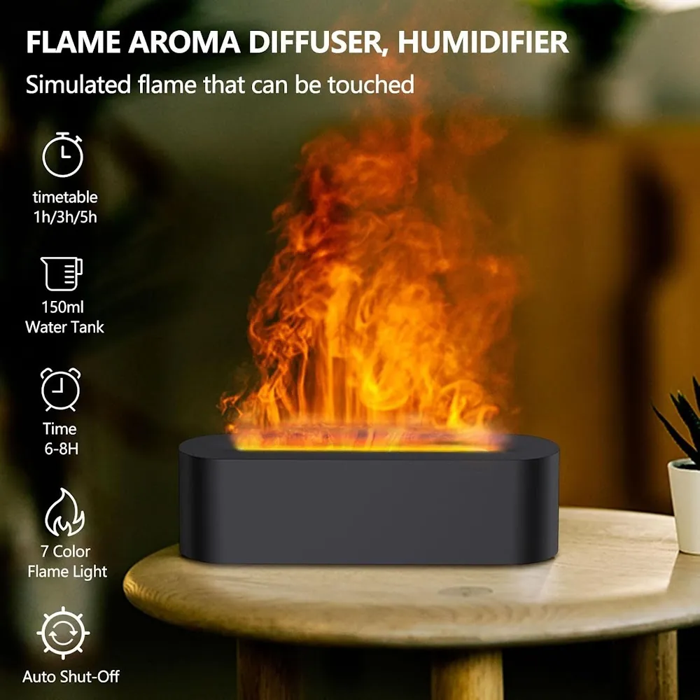 StitchesandTweed Fireplace Flame Diffuser Colourful Night Light - Black