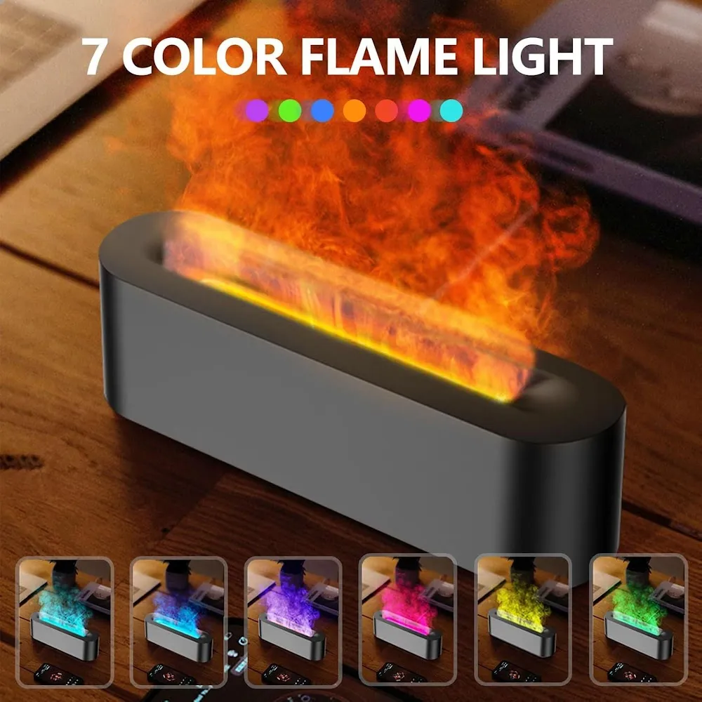StitchesandTweed Fireplace Flame Diffuser Colourful Night Light - Black