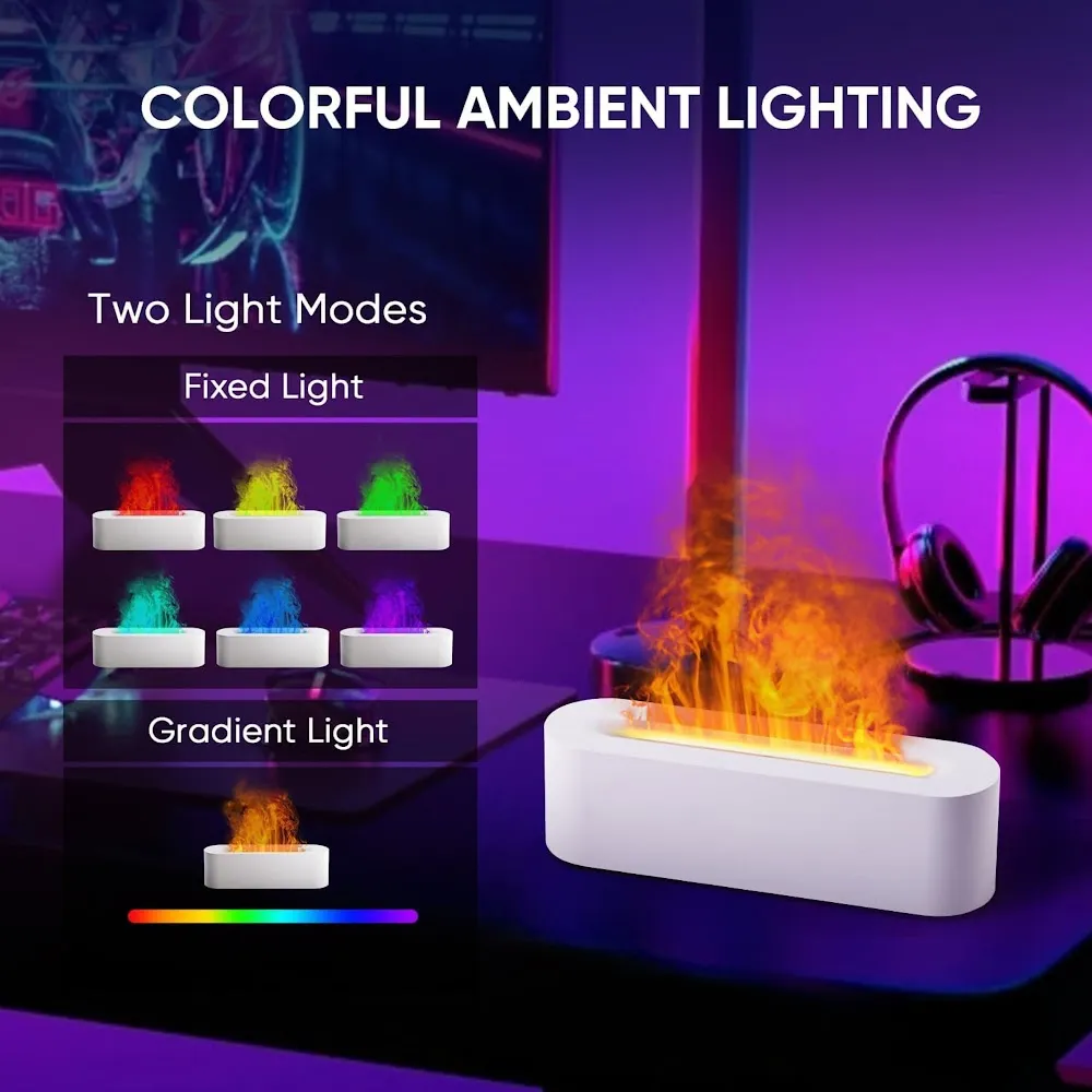 StitchesandTweed Fireplace Flame Diffuser Colourful Night Light - White