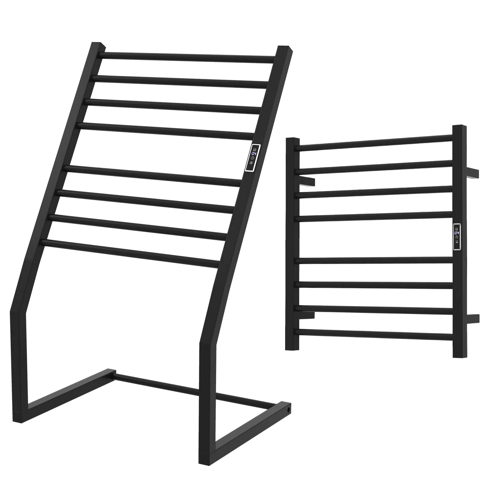 Tangkula 2-in-1 Towel Warmer Rack, 8 Bars Freestanding & Wall Mounted Towel Warmer Rack with LED Display, Built-in Timer